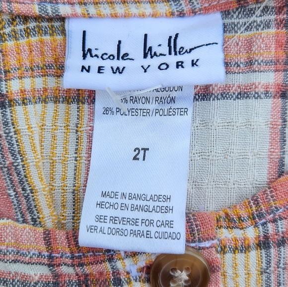 Nicole Miller Girls Woven Plaid Dress Short Sleeve Half Button Down Size 2T - Picture 8 of 12